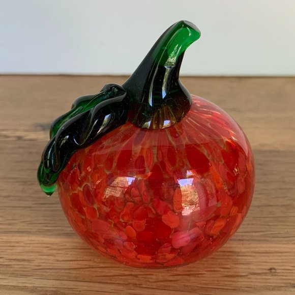 2 Hand Blown Glass Fruit Apple Orange Pumpkin Red Orange Murano -like Art - Picture 10 of 14